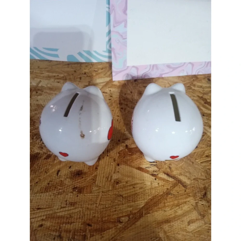 Pair of Piggy Banks (Matching Set — Love Heart Eyes)